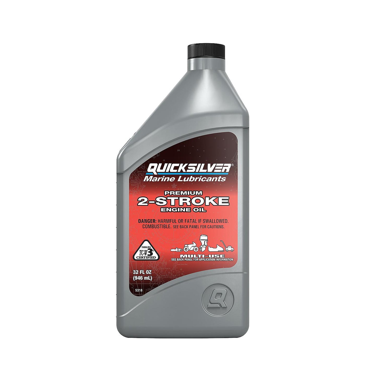 Quicksilver Premium Two-Cycle TC-W3 Oil - Outboards, PWC, Snowmobiles, Motorcycles and Chainsaws - 1 Qt.