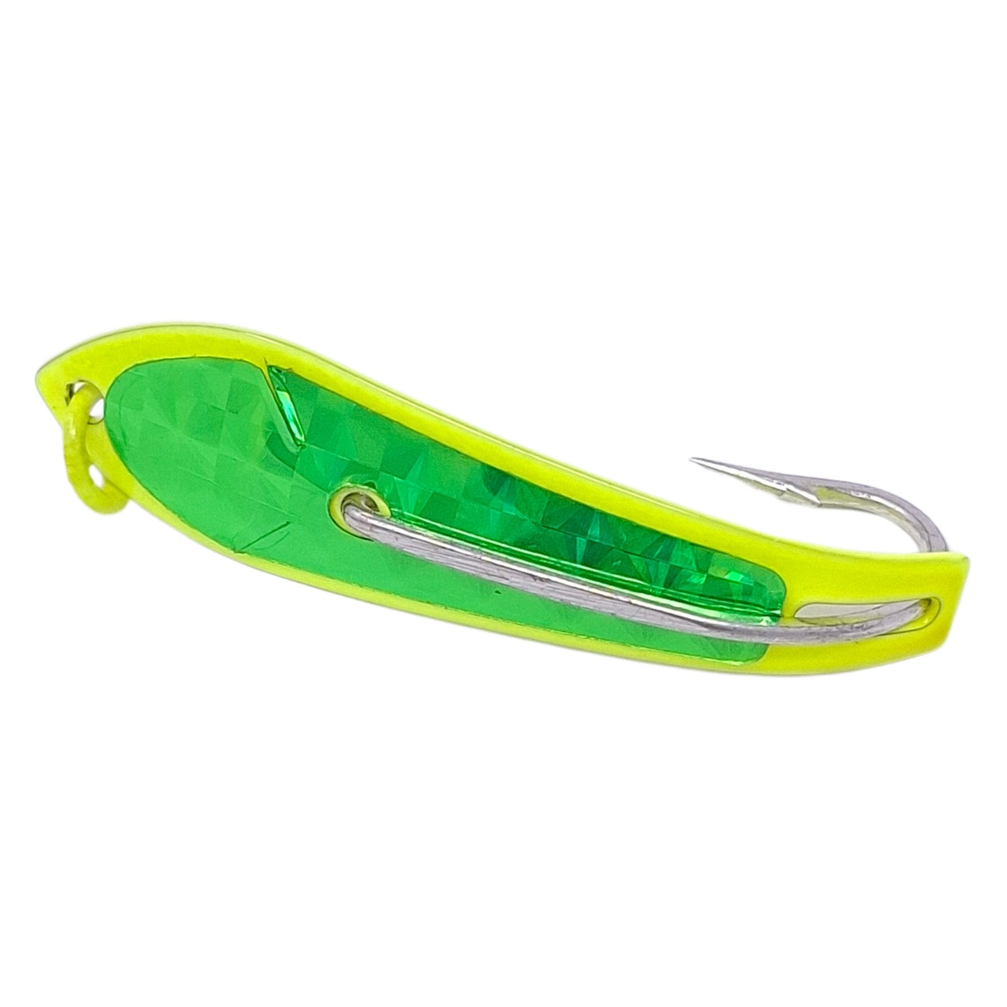L.B. Huntington Powder Coated Flash Scale Drone Spoon in Yellow Green Flash Scale