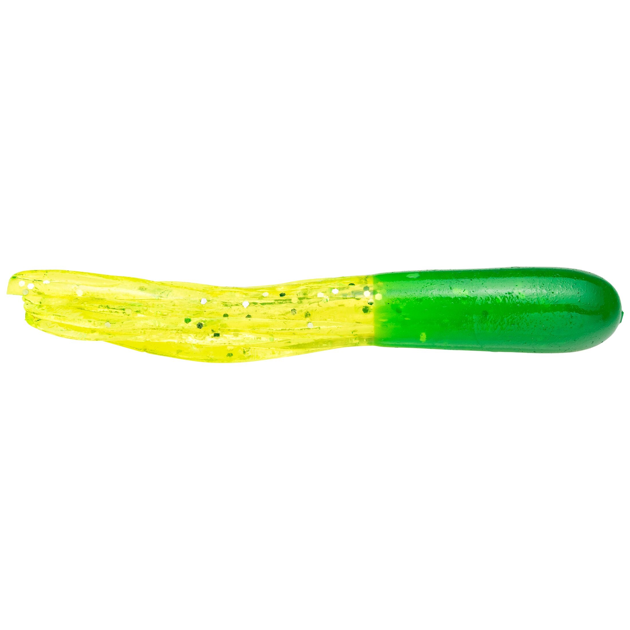 Chartreuse and green fishing lure on a white background